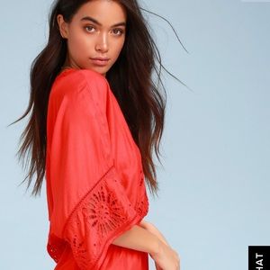 🌟🆕 Lulu’s Red Embroidered Long Sleeve Romper